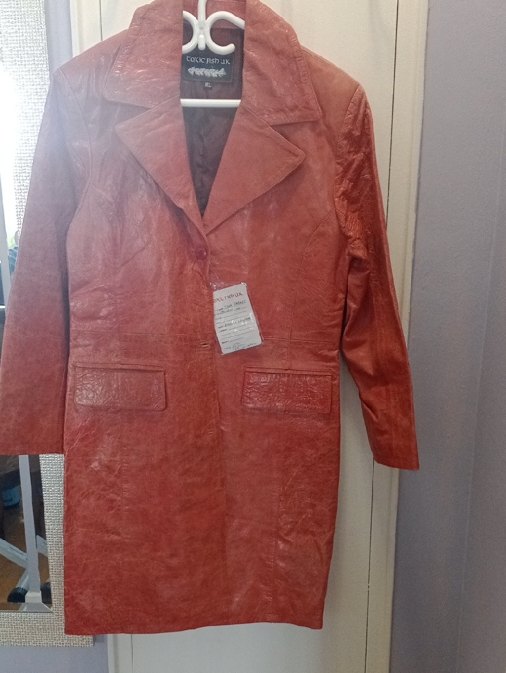 Vintage-Style Orange Leather Long Coat